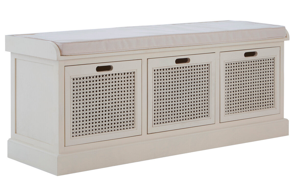 Heritage White Three Drawer Storage Bench with Cushion