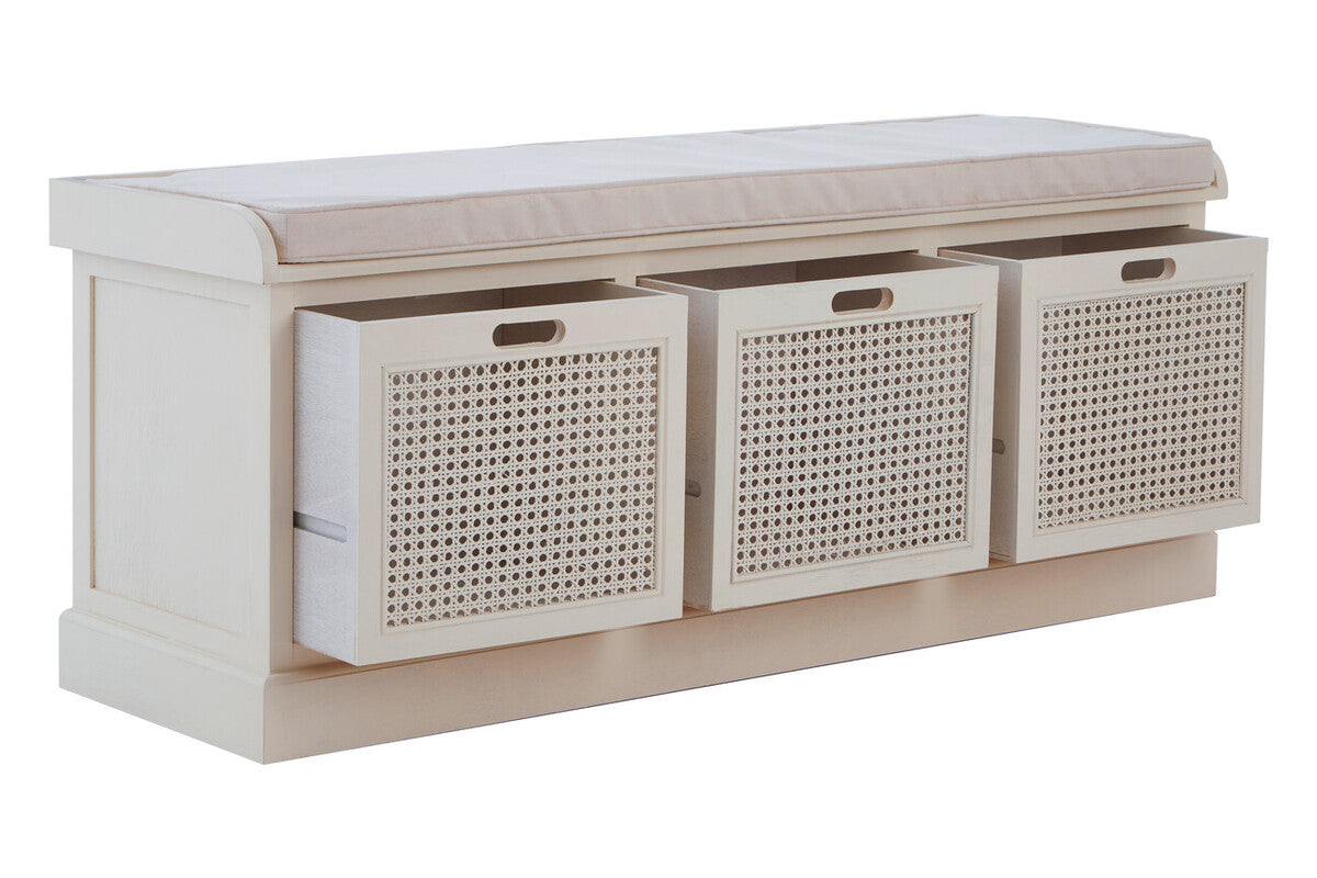 Heritage White Three Drawer Storage Bench with Cushion