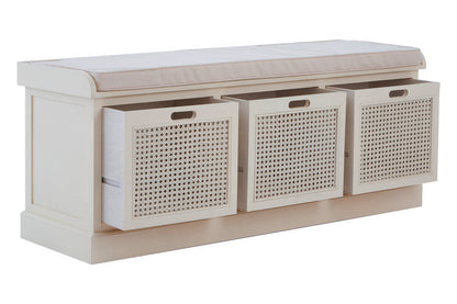 Heritage White Three Drawer Storage Bench with Cushion