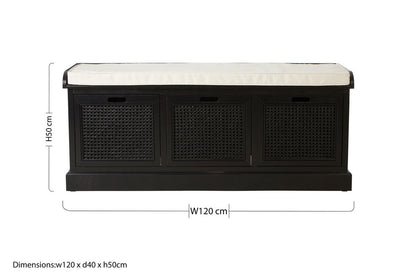 Heritage Black Three Drawer Storage Bench with Cushion
