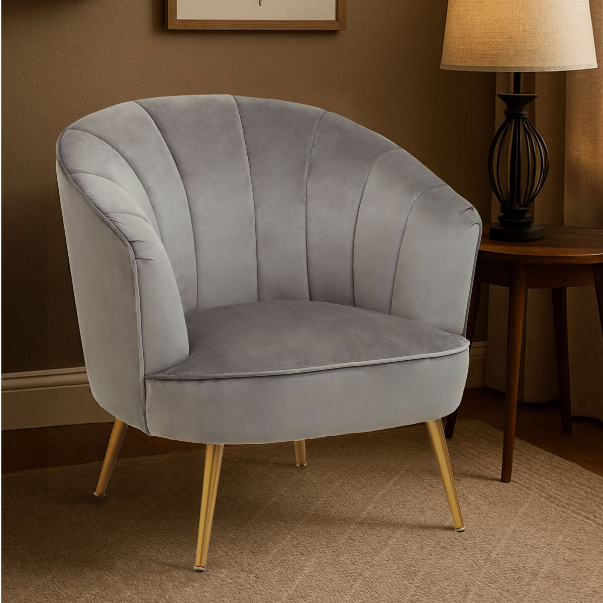 Yolanda Grey Velvet Chair