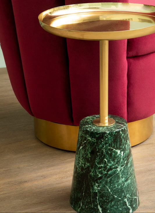 Avola Gold Side Table With Green Marble Effect Base