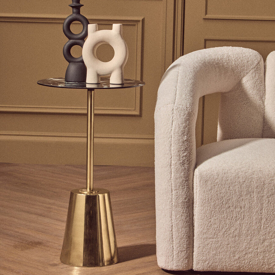 Avola Black Marble Effect Top Gold Base Side Table
