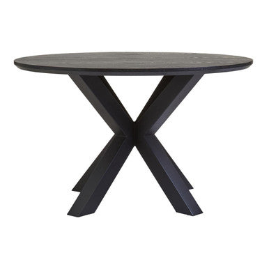 Salford Black Wood Veneer Round Dining Table With  Metal Legs