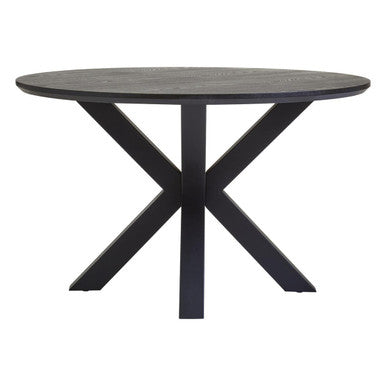 Salford Black Wood Veneer Round Dining Table With  Metal Legs