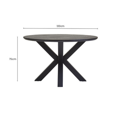 Salford Black Wood Veneer Round Dining Table With  Metal Legs
