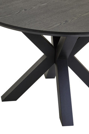 Salford Black Wood Veneer Round Dining Table With  Metal Legs