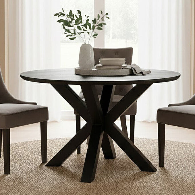 Salford Black Wood Veneer Round Dining Table With  Metal Legs