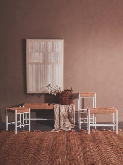 Bandar Natural Rope and White Wood Stool
