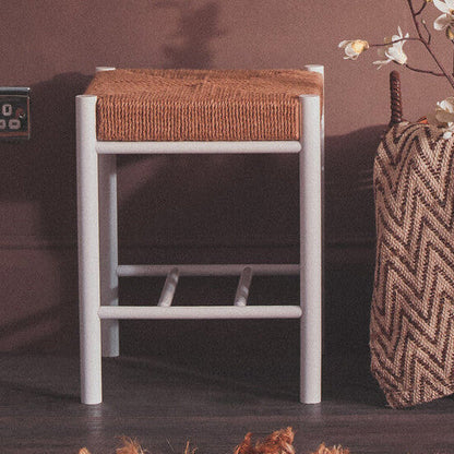Bandar Natural Rope and White Wood Stool