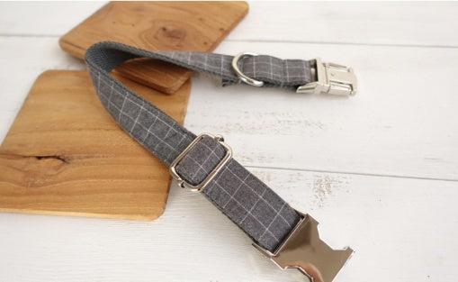 Red Plaid Polyester Pet Collar Set