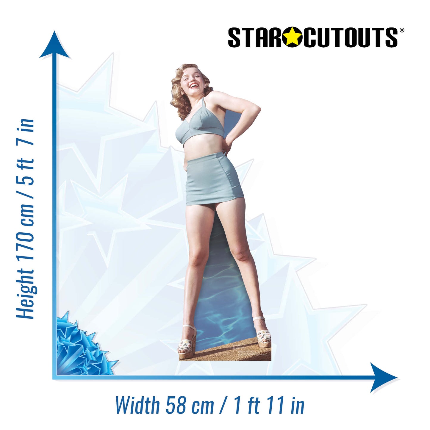 Marilyn Monroe Blue Bikini Cardboard Cut Out Height 170cm