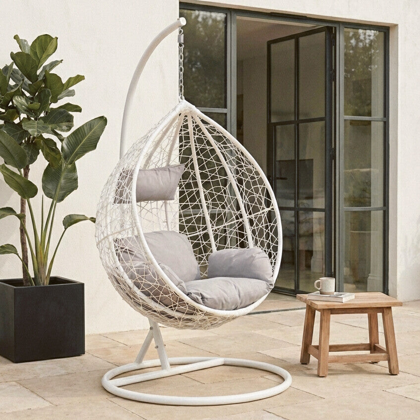 Goa White Rattan Effect Hanging Chair