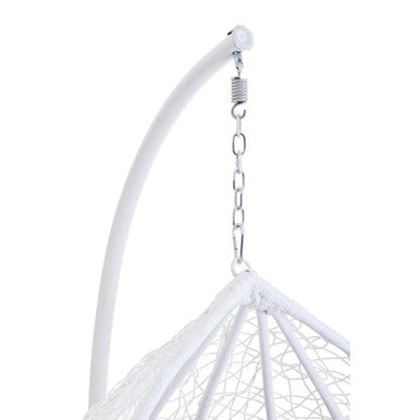 Goa White Rattan Effect Hanging Chair With Grey Cushions