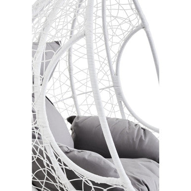 Goa White Rattan Effect Hanging Chair With Grey Cushions