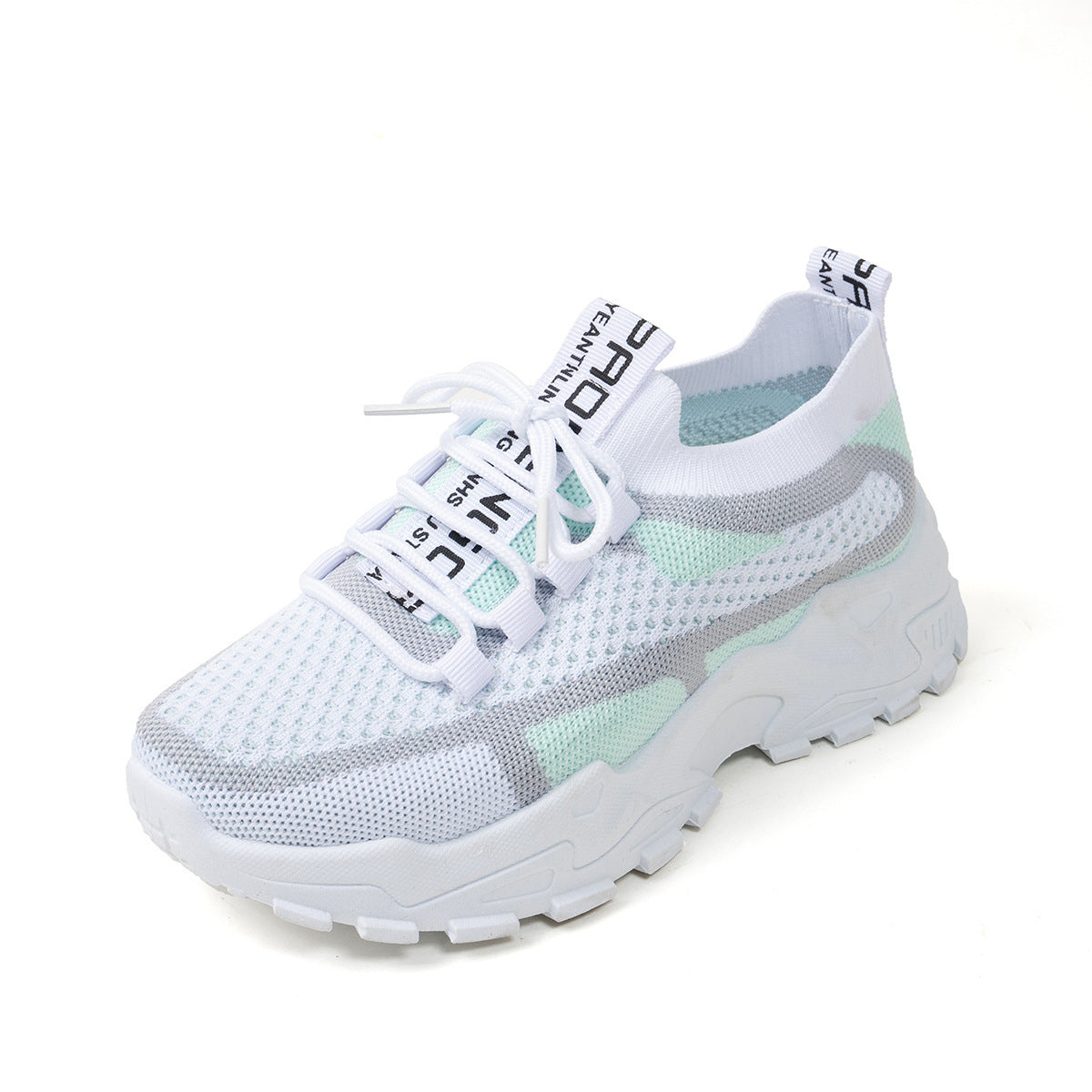 Flyknit Mesh Shoes Women's Breathable Lace-up Sneakers Walking Running Casual Shoes