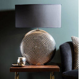Evette Small Hammered Chrome Finish Table Lamp