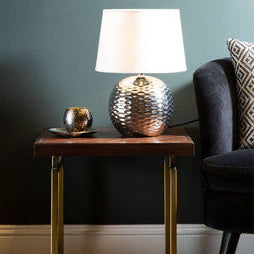 Amiya Dimple Effect Table Lamp In Chrome With Fabric Shade