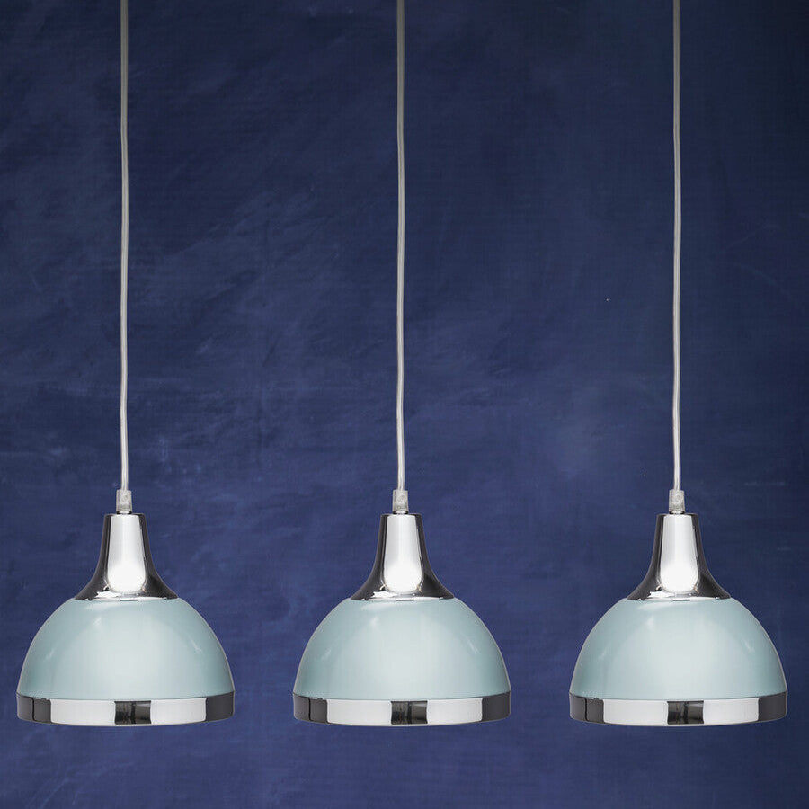 Vermont Three Shutter Blue and Chrome Shade Pendant Light