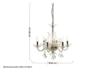 Murano 6 Bulb Clear Crystal Chandelier