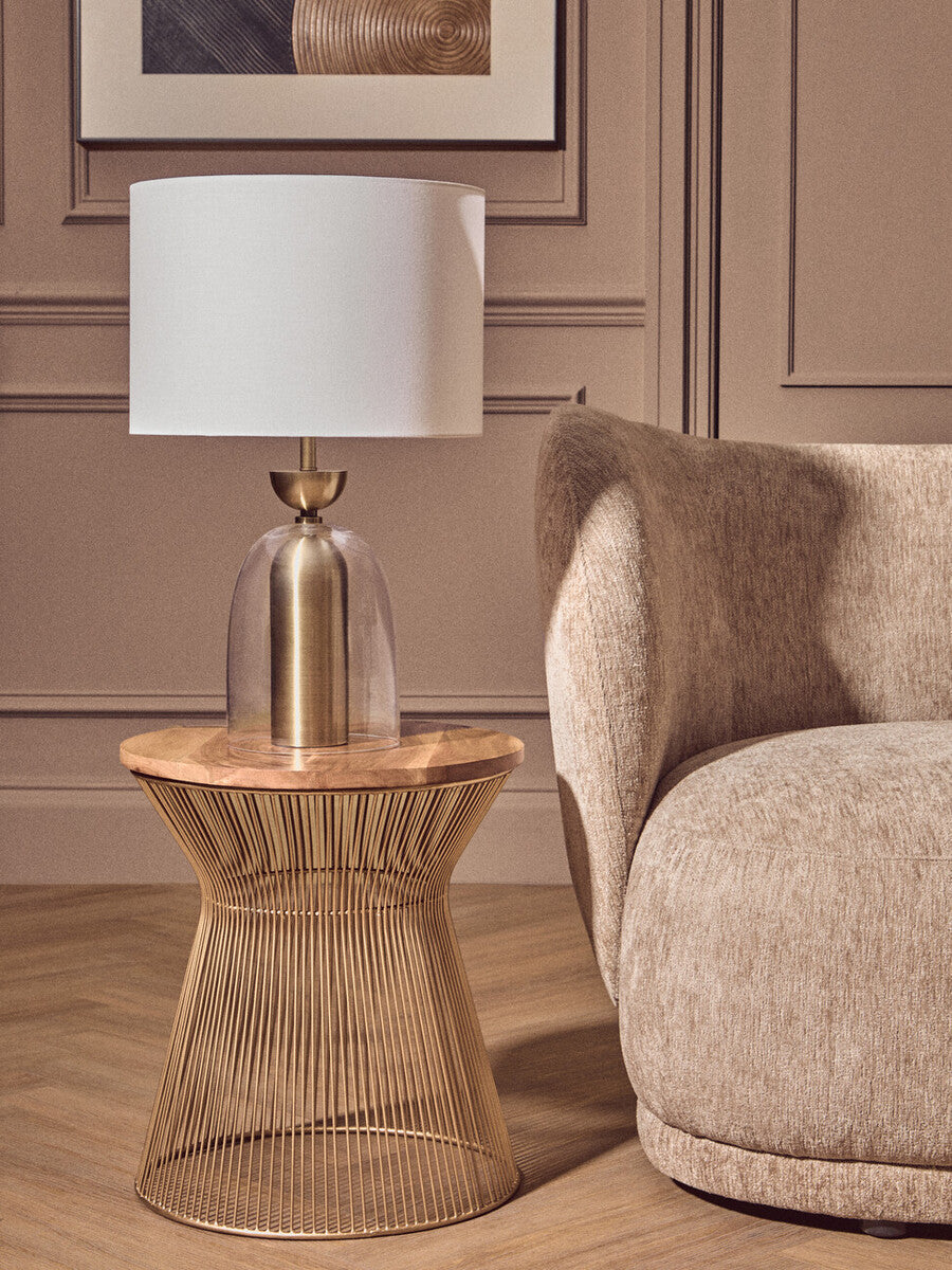 Sellis Clear Glass and Antique Brass Finish Metal Table Lamp