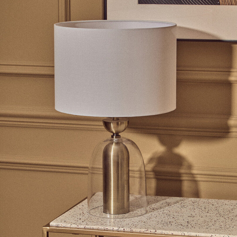 Sellis Clear Glass and Antique Brass Finish Metal Table Lamp