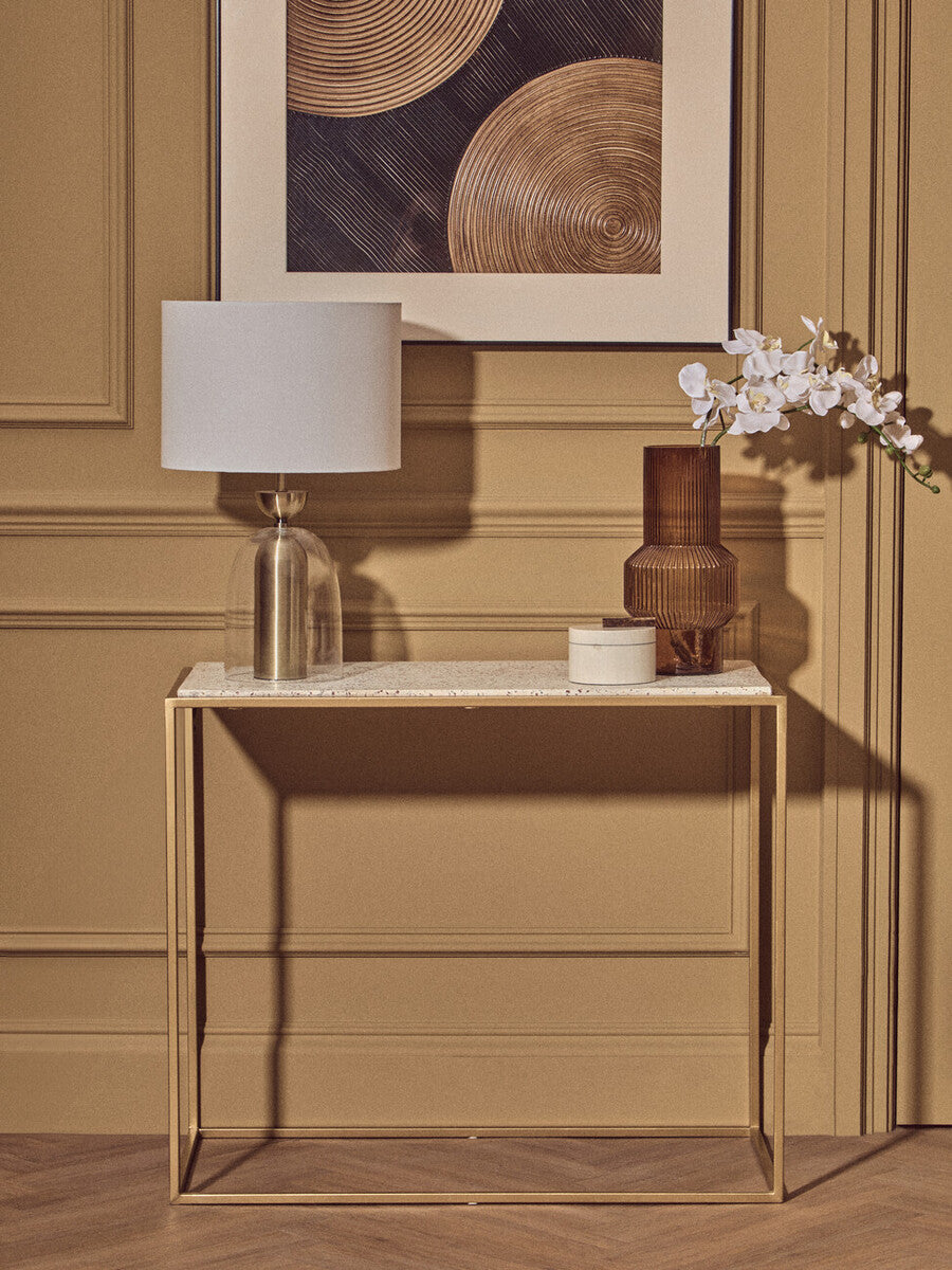 Sellis Clear Glass and Antique Brass Finish Metal Table Lamp