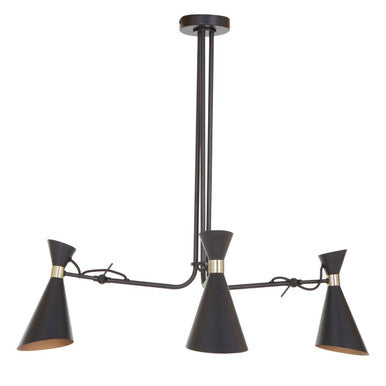 Linox 3 Shade Black And Gold Bent Arm Pendant