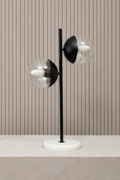 Revive Two Light Black Metal and Marble Table Lamp