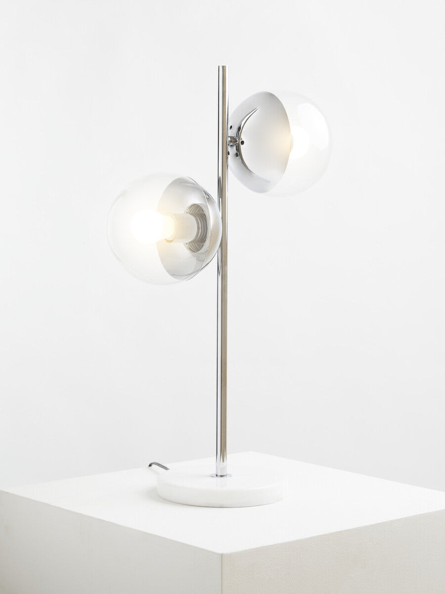 Revive Two Light Chrome and White Marble Table Lamp