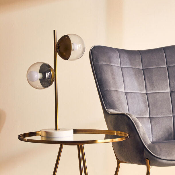 Two Light Gold Finish Table Lamp with White Marble Base | Revive