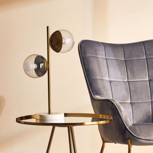Two Light Gold Finish Table Lamp with White Marble Base | Revive