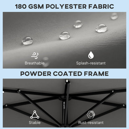 Outsunny 2.6 m Half Garden Parasol with Solar LED Lights, UPF50+ Semi Round Umbrella with 30° Tilt, Crank Handle, Dark Grey