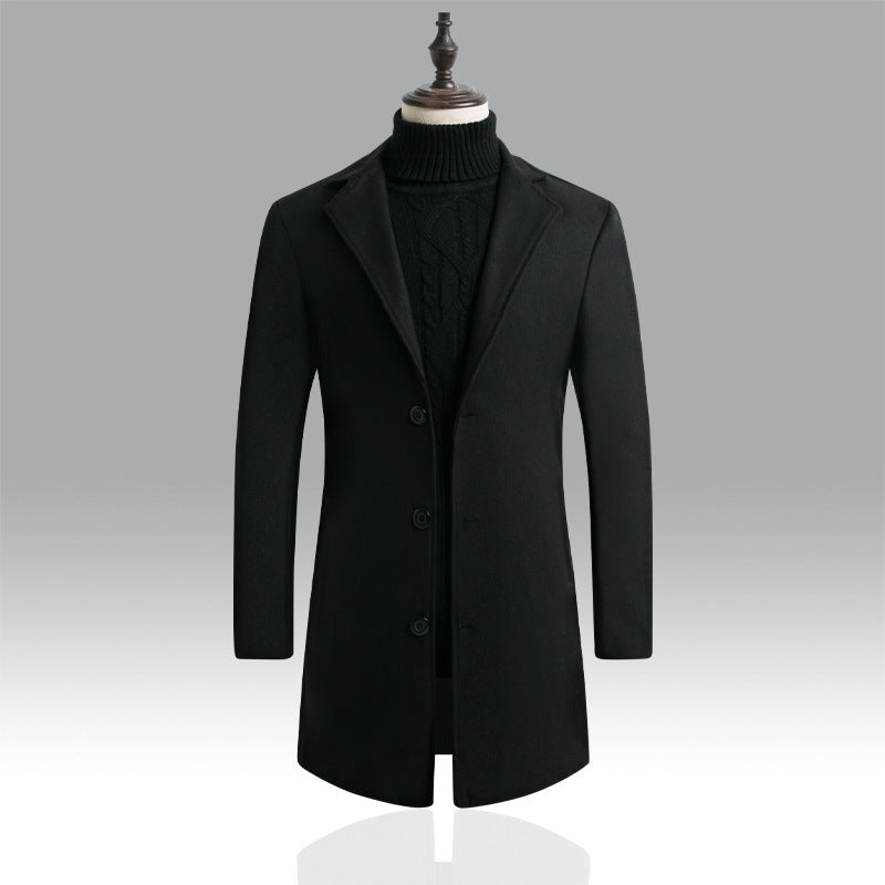 Long trench coat men's Korean style slim woolen coat