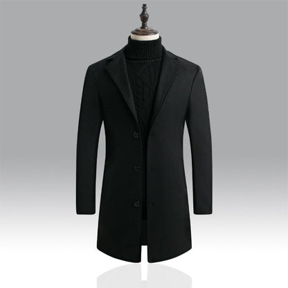 Long trench coat men's Korean style slim woolen coat