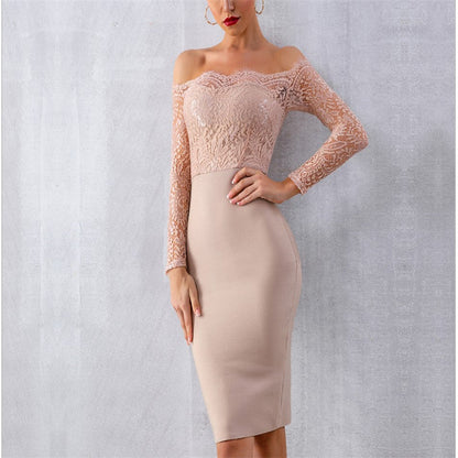 Long sleeve slash neck dress