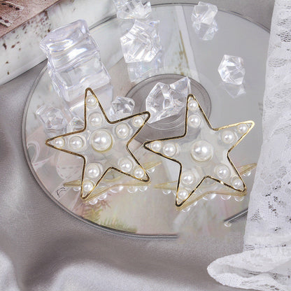 S925 Pearl Stitching Earrings Peach Heart Star Stud Earrings Women