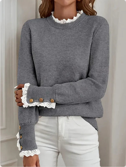 Women's Fashion Personality Stitching Lace Sweater