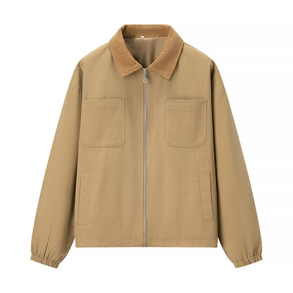 Women's Casual Zipper Short Jacket Coat Lapel Fashion Jacket