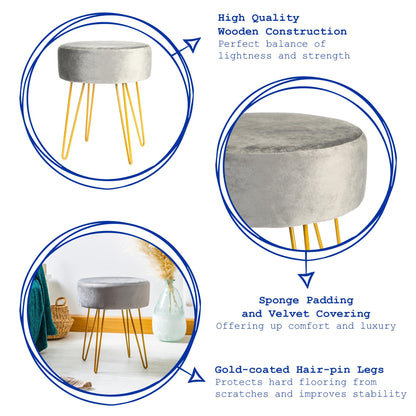 Grey Round Velvet Footstool