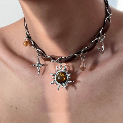 Punk Love Wrapped Rivet Metal Leather Collar