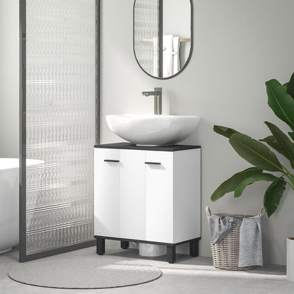 HOMCOM Under Sink Bathroom Cabinet, Modern Under Sink Cabinet with Adjustable Shelf for Basin with or without Pedestal, 60 x 34 x 70cm, High Gloss White