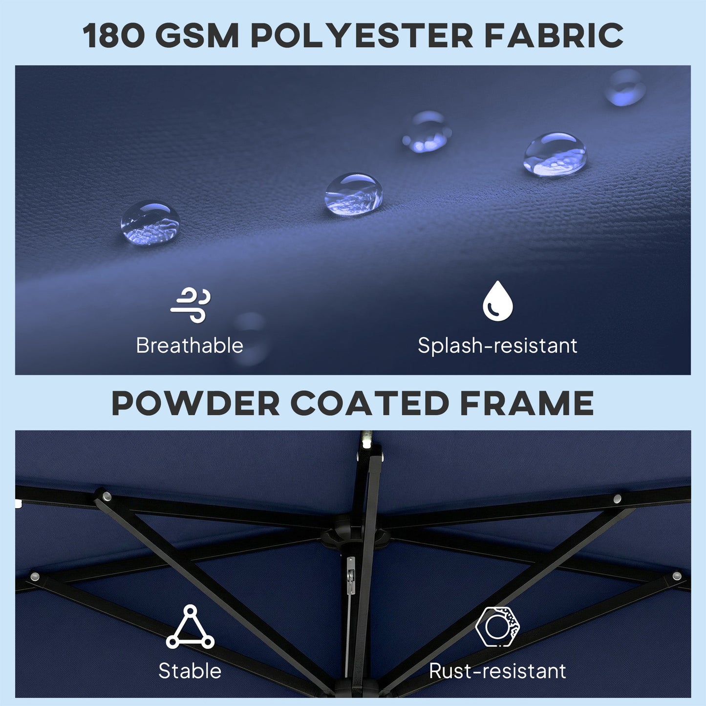 Outsunny 2.6 m Half Garden Parasol with Solar LED Lights, UPF50+ Semi Round Umbrella with 30° Tilt, Crank Handle, Dark Blue
