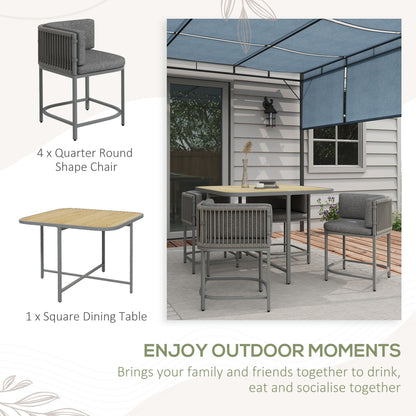 Outsunny 4 Seater Rattan Cube Garden Furniture Set with Cushions, Square Garden Dining Set with Stone Composite Board Top Table, Outdoor Dining Table and Chairs, Grey