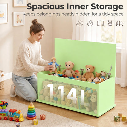 HOMCOM 114L Large Storage Chest, Green Bench Trunk with Safety Hinge for Bedroom, Living Room & Entryway