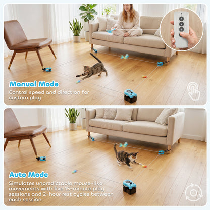 PawHut Interactive Cat Toy for Indoor Kittens & Adult with Adjustable Speed, DIY Track & Mouse Sound