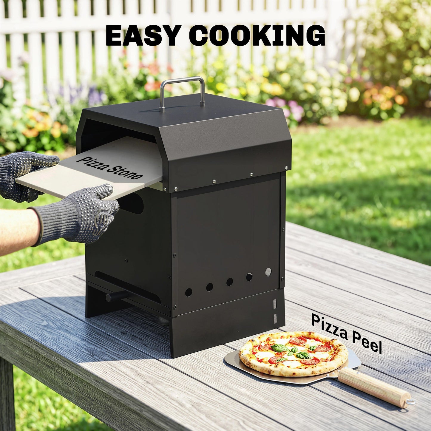 Outsunny 3 in 1 Outdoor Pizza Oven, Portable Wood Fired Pizza Maker with Handles, Stone and Peel