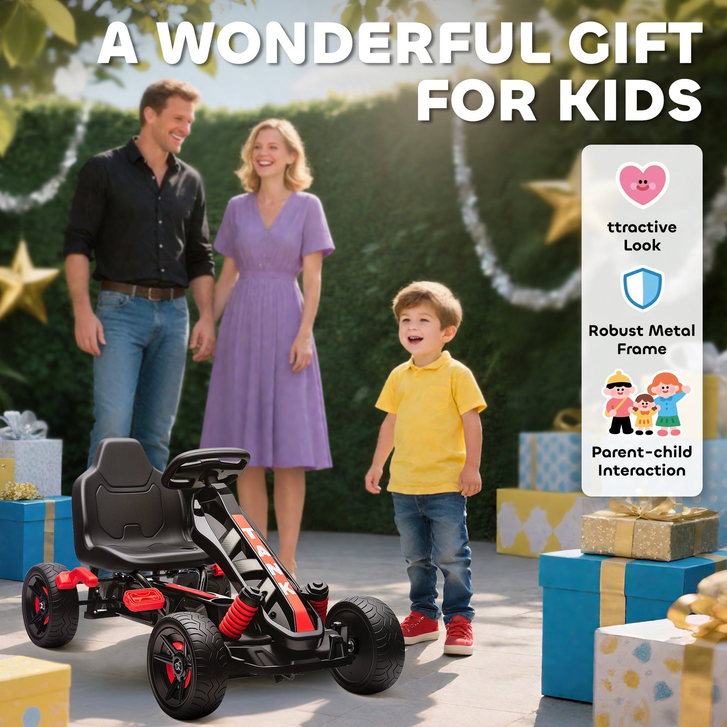AIYAPLAY Pedal Go Kart for Kids Aged 3-6 Years, with Freewheel System, Brake, EVA Anti-Slip Wheels, Red