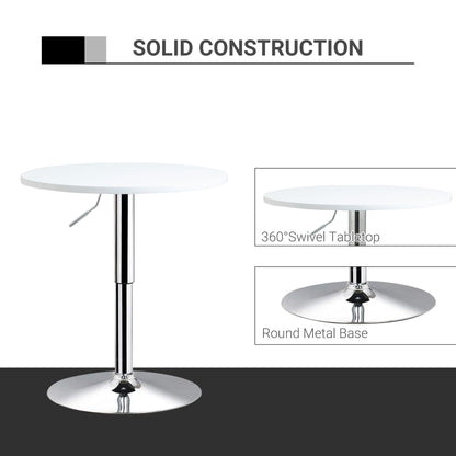 HOMCOM Bar Table Φ60cm Adjustable Height Round Bistro Table w/ Swivel Top Metal Frame Counter Surface Stylish Kitchen Conservatory White