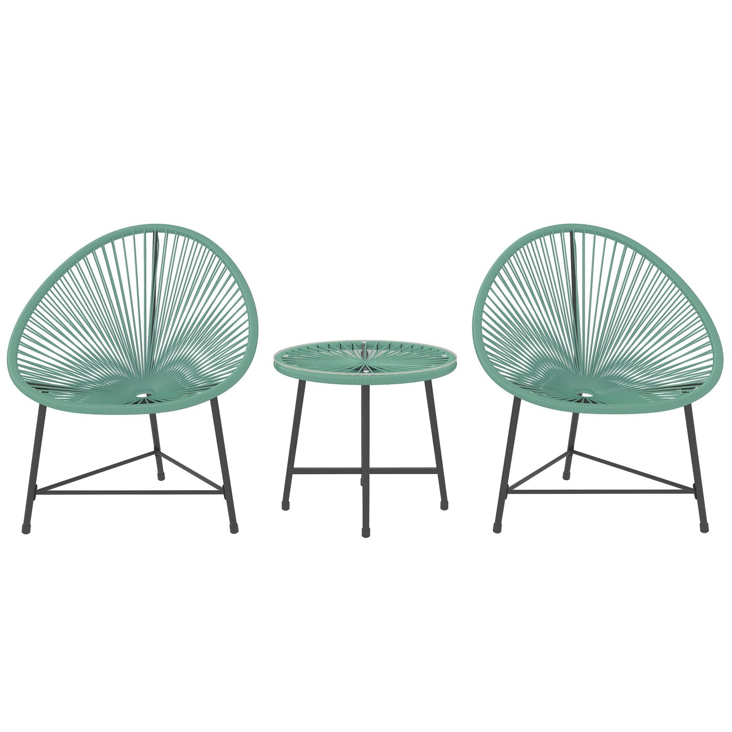 Outsunny Rattan Bistro Set with Acapulco Chairs and Glass Table, Green